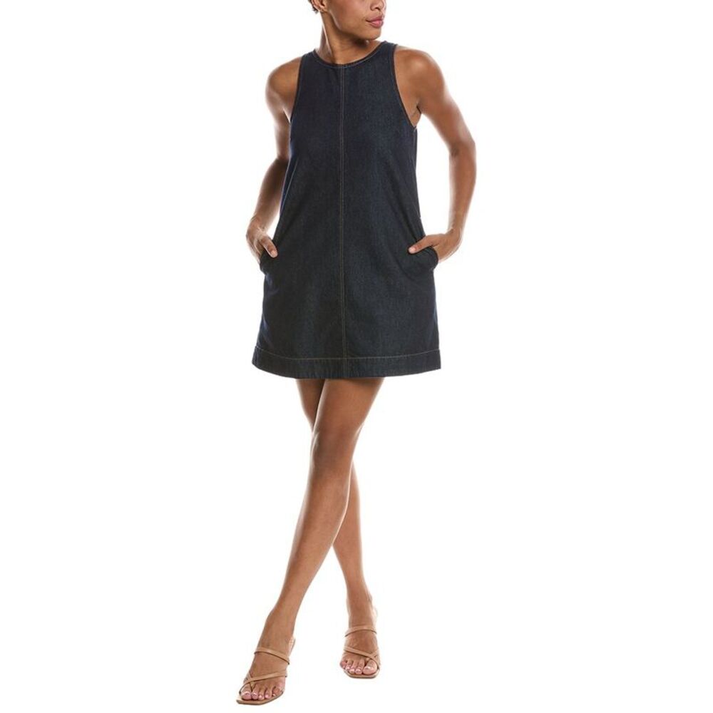 Madewell Womens Denim Linen-Blend Shift Dress, Blue